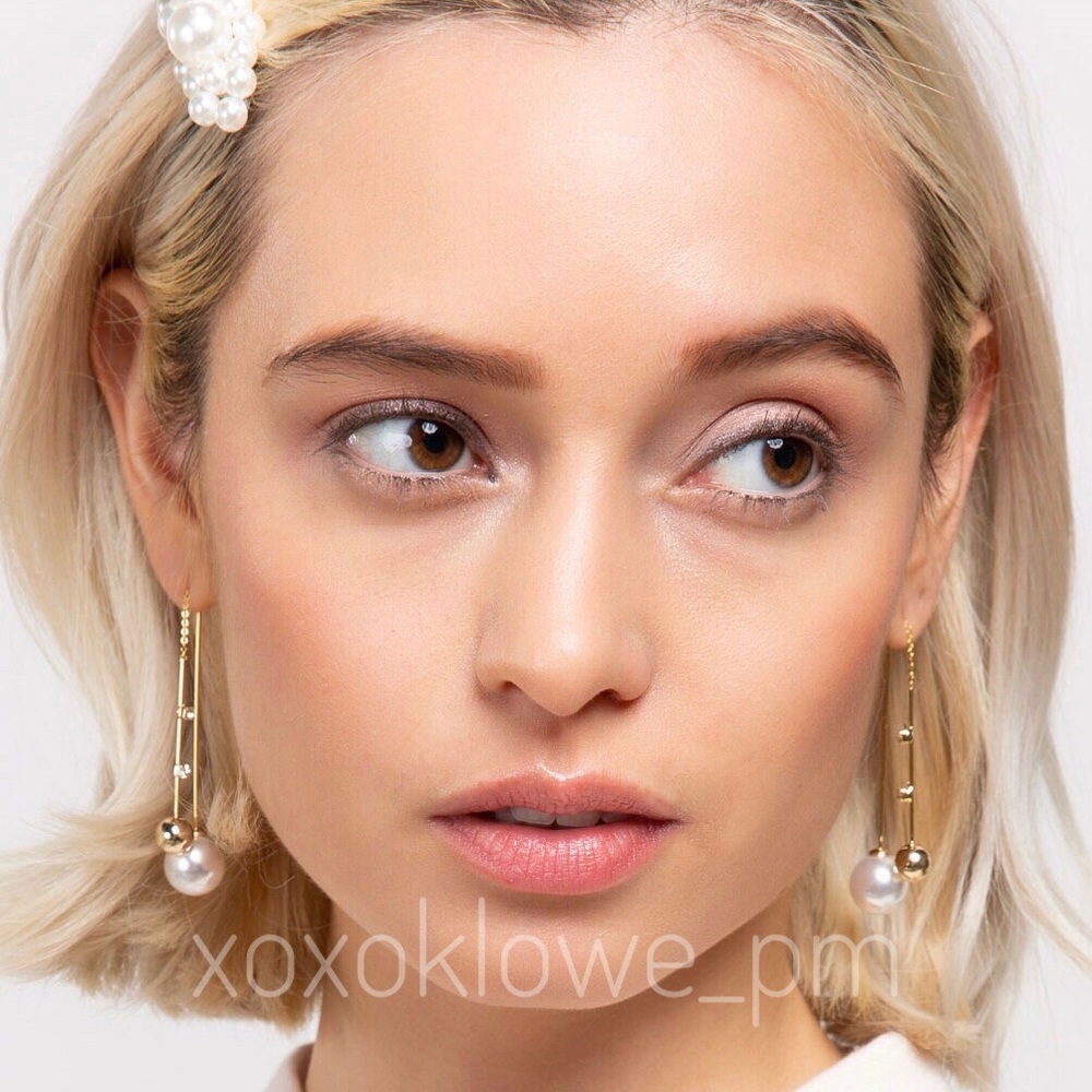 Pearl & Rhinestone Dangle Drop Earrings - Picture 2 of 3